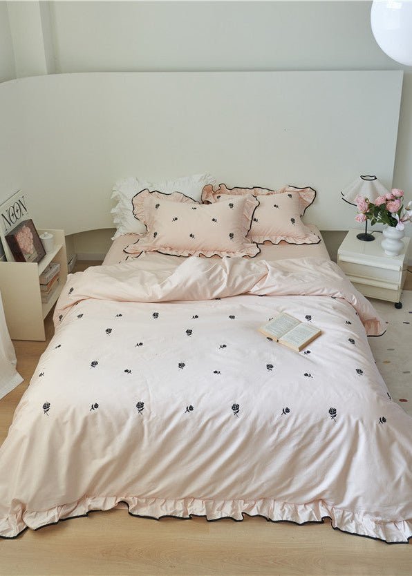 Amandine Rose Embroidered Cotton Bedding Set - Dusty Rose