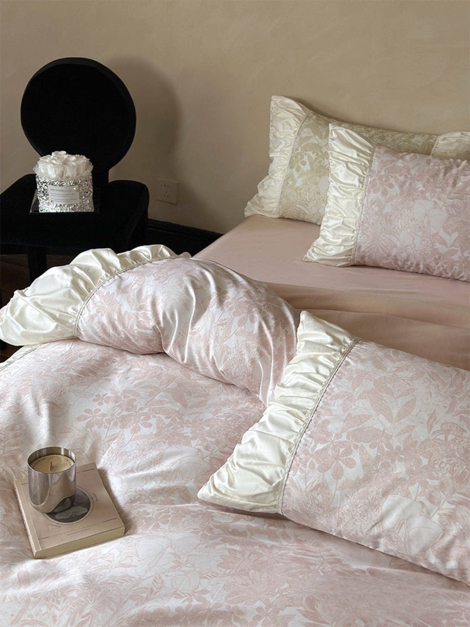 Petal Blush floral ruffle bedding set view 13 - Roomden