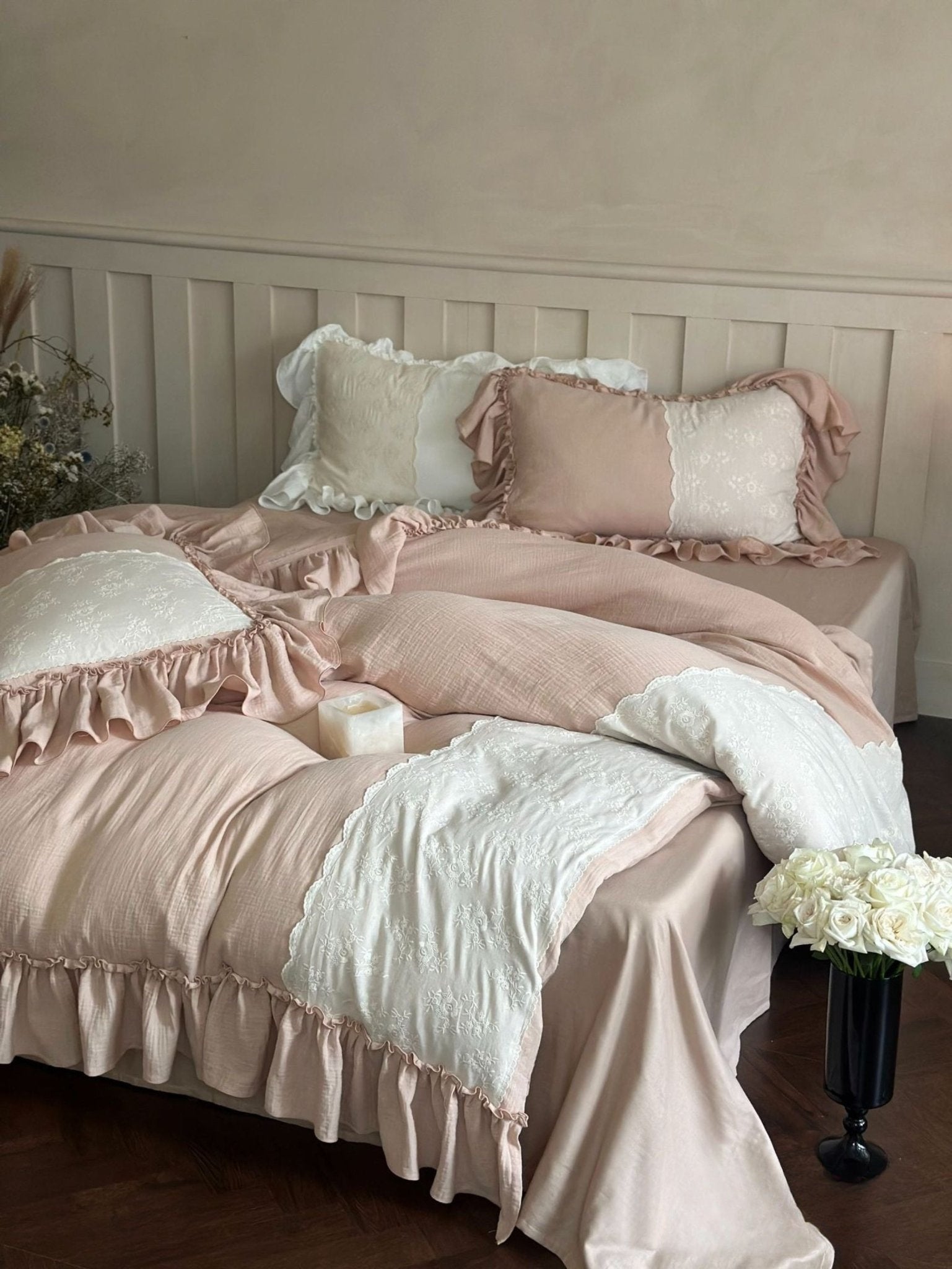 Wisteria Ruffled Double Gauze Bedding Set - Petal Pink