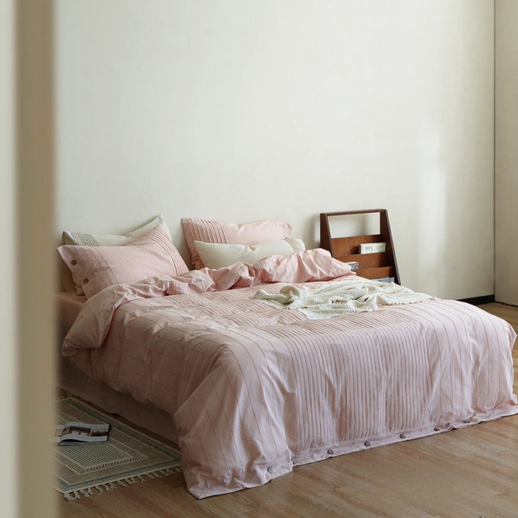Prescott Pintuck Washed Cotton Bedding Set - Petal Pink