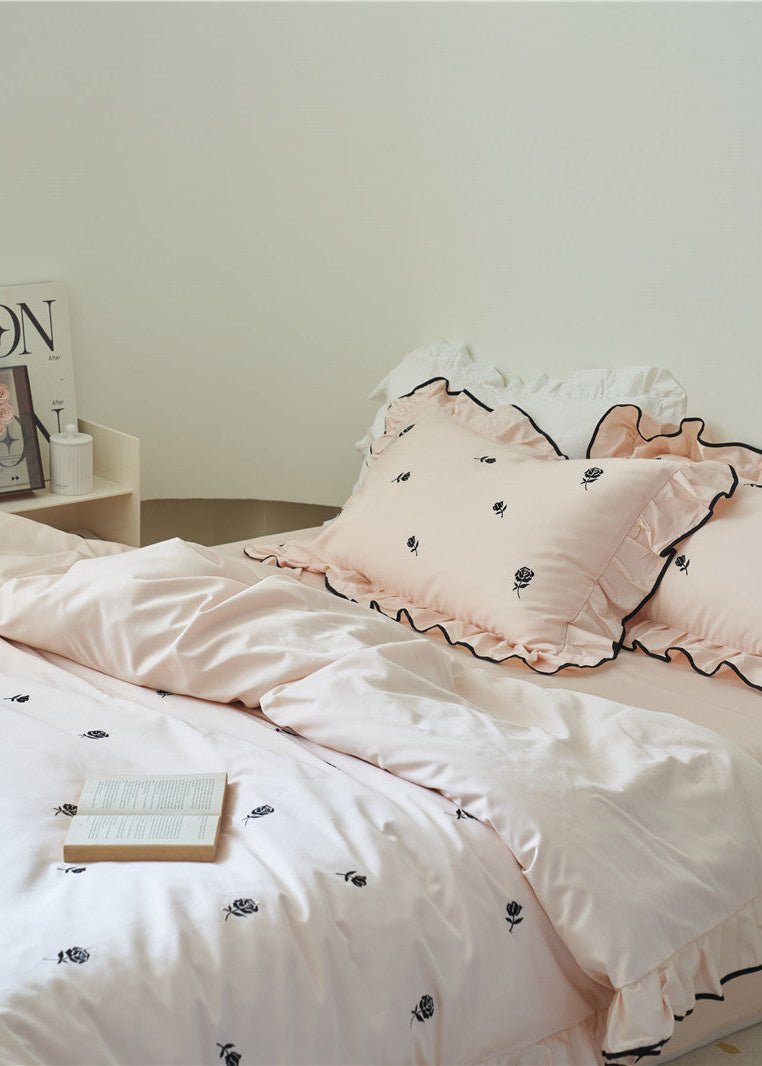 Amandine Rose Embroidered Cotton Bedding Set - Dusty Rose