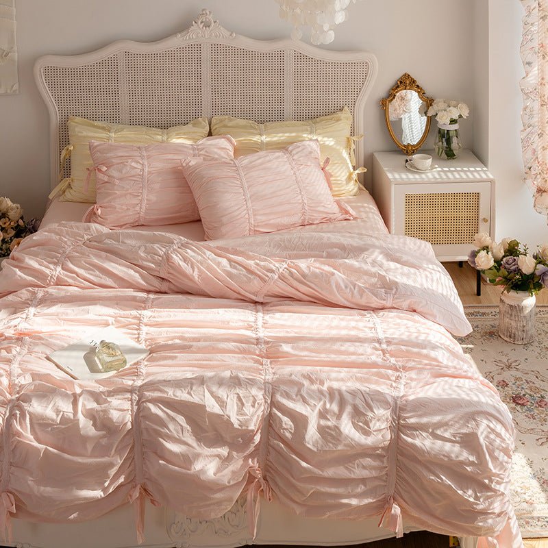 Larkspur Ruched Washed Cotton Bedding Set - Petal Pink