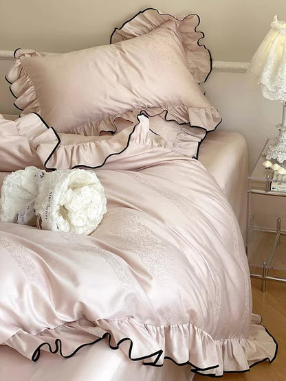 Chantelle Ruffle Jacquard Satin Bedding Set - room scene