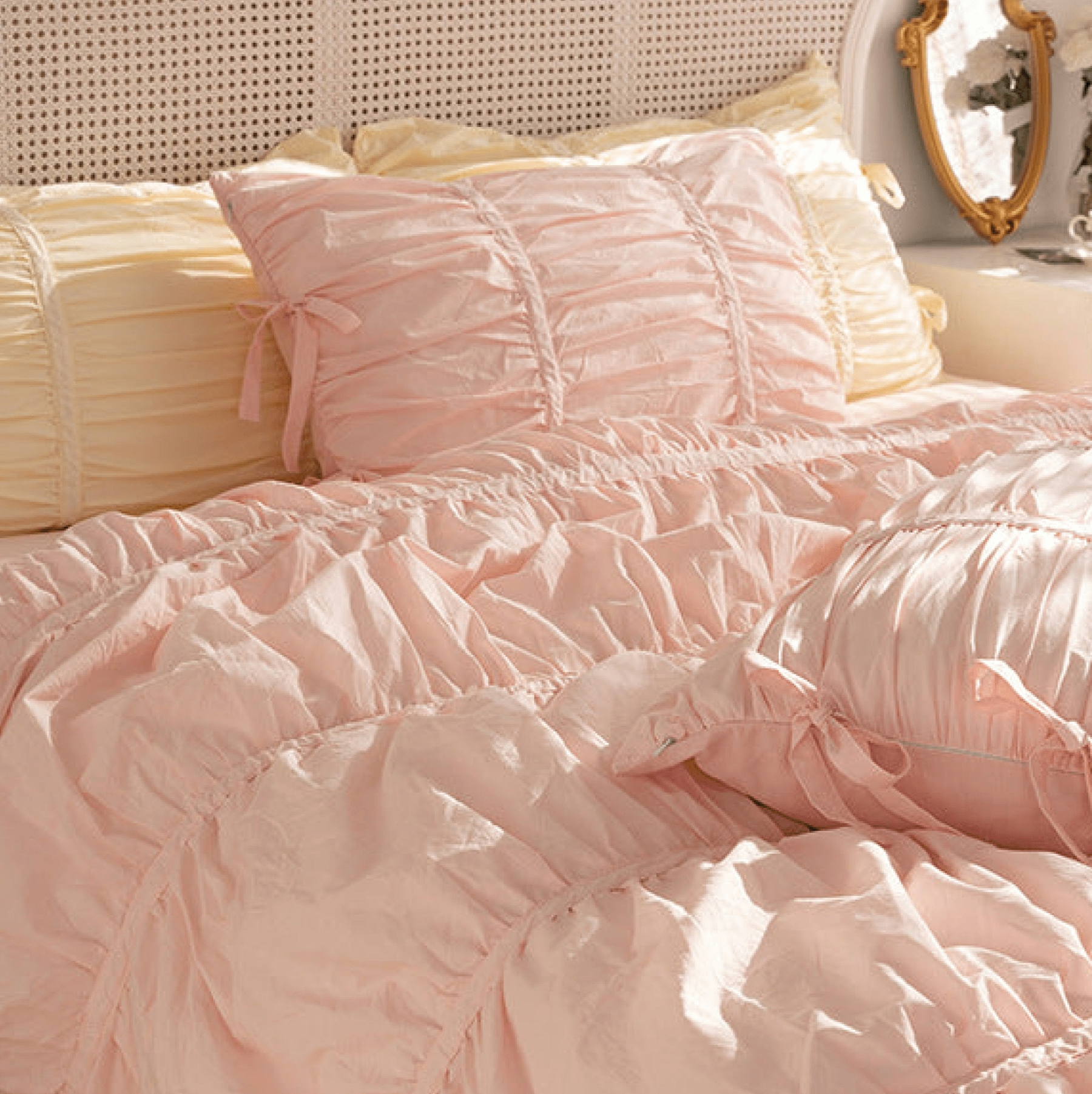 Larkspur Ruched Washed Cotton Bedding Set - room scene