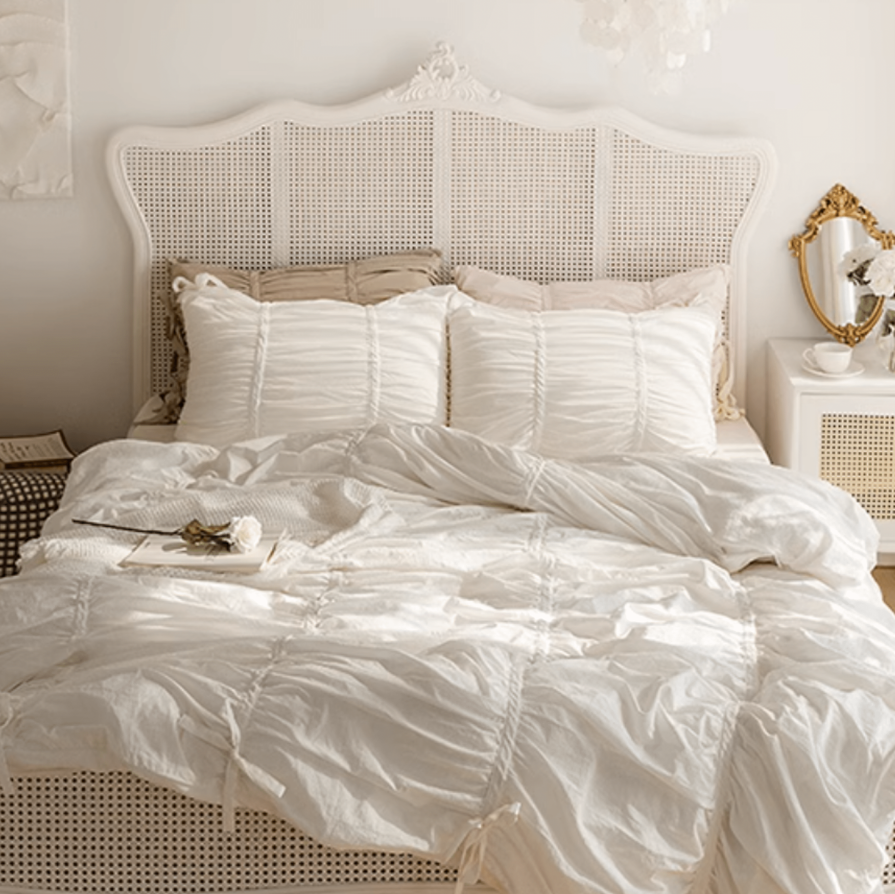 Larkspur Ruched Washed Cotton Bedding Set - room scene