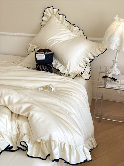 Chantelle Ruffle Jacquard Satin Bedding Set - room scene