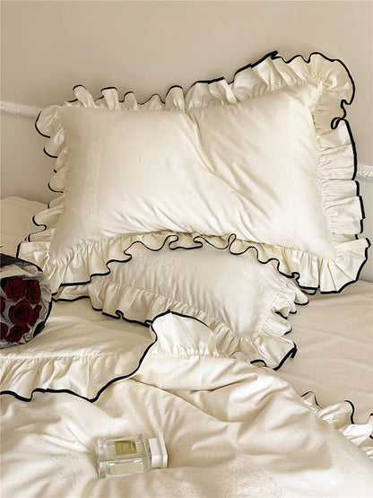 Chantelle Ruffle Jacquard Satin Bedding Set - room scene