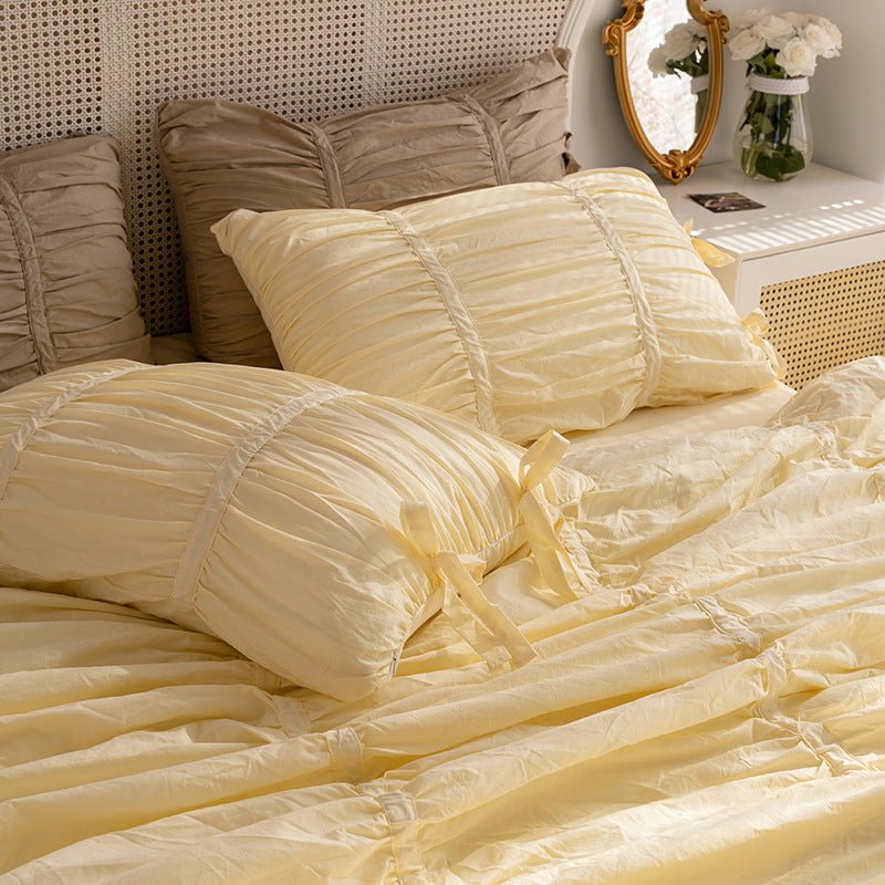 Larkspur Ruched Washed Cotton Bedding Set - Butter Yellow