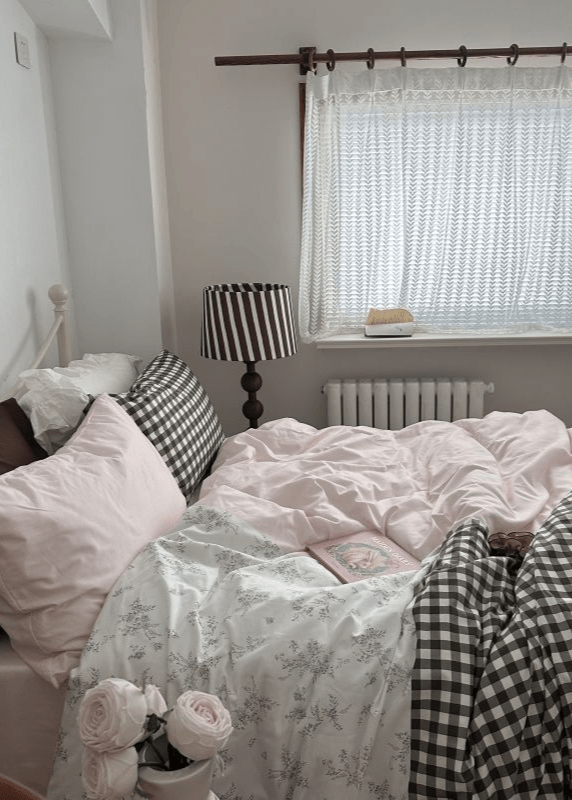 Perrine Gingham Washed Cotton Bedding Set - room scene