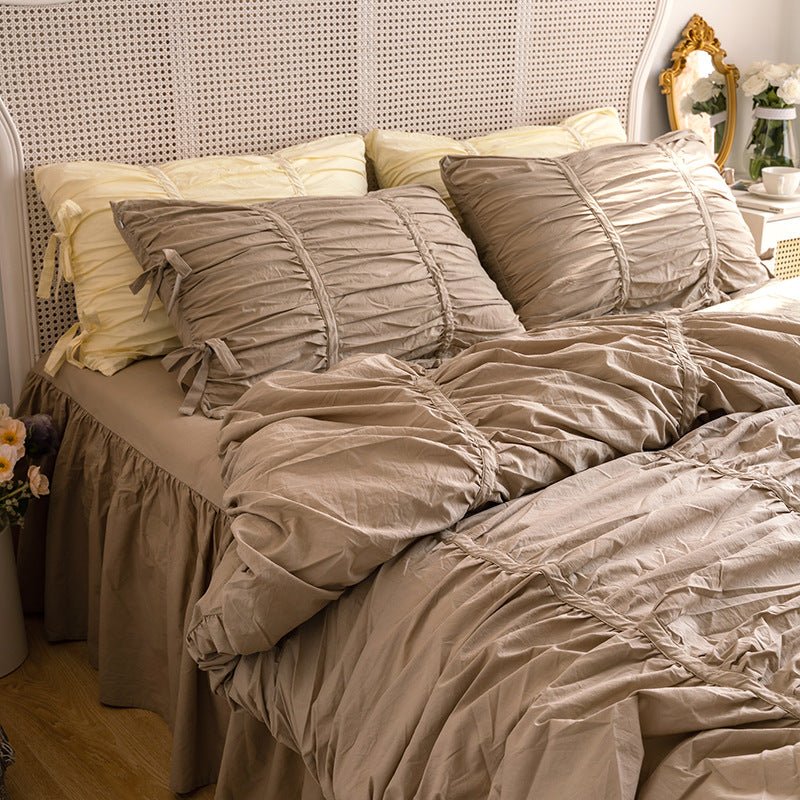 Larkspur Ruched Washed Cotton Bedding Set - Mocha Brown