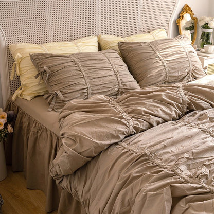 Larkspur Ruched Washed Cotton Bedding Set - Mocha Brown
