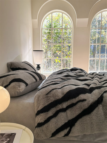 Grey shaggy flannel fleece bedding set indie aesthetic RoomDen