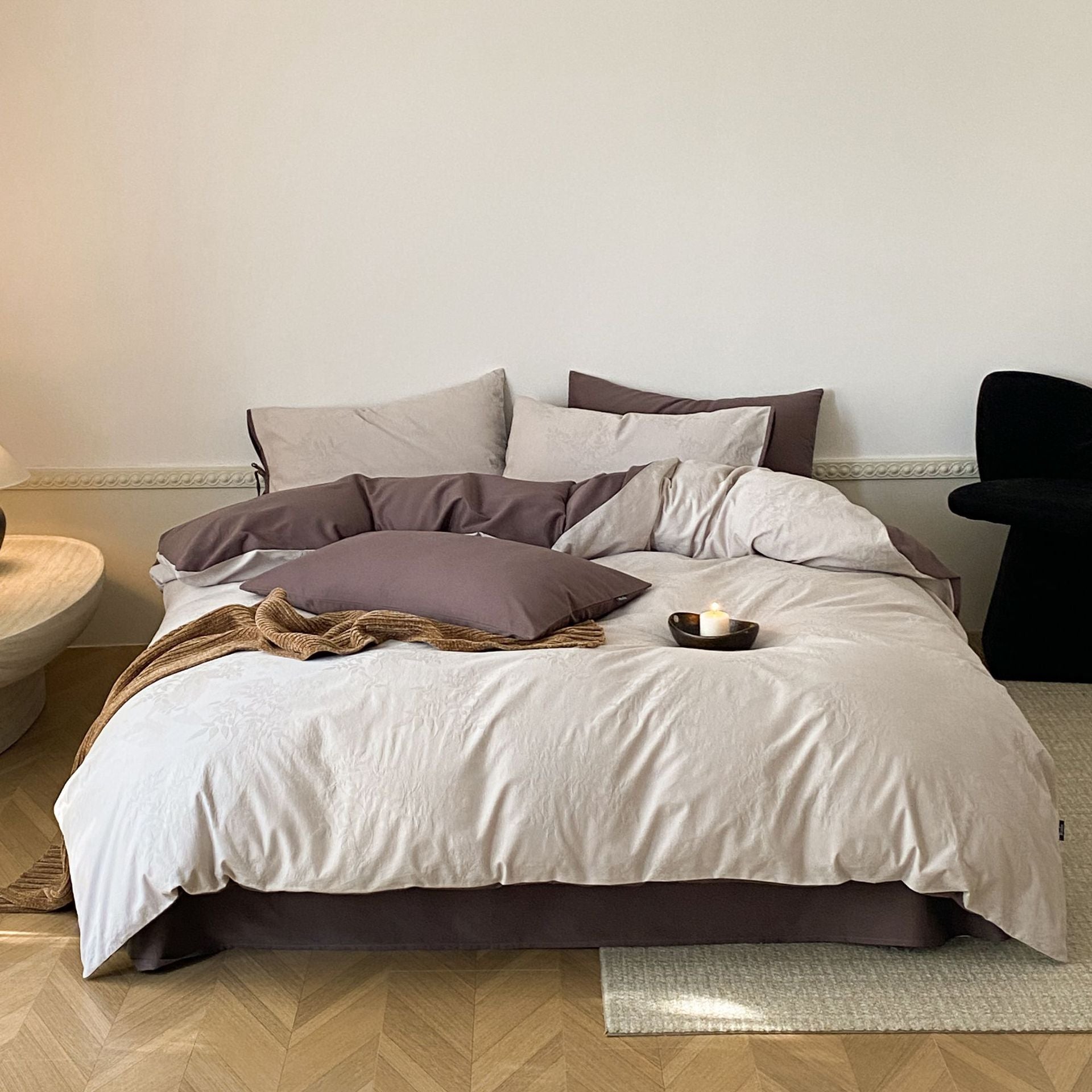 Odile Brushed Cotton Bedding Set - Mauve Plum