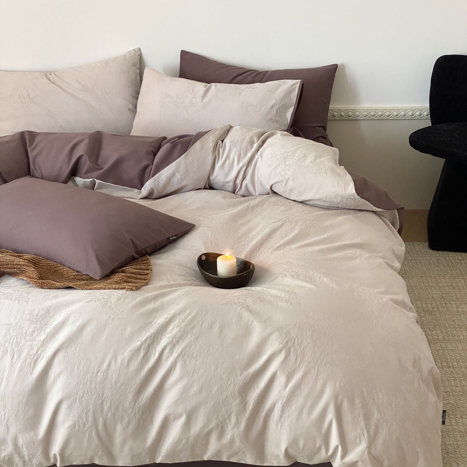 Odile Brushed Cotton Bedding Set - Mauve Plum
