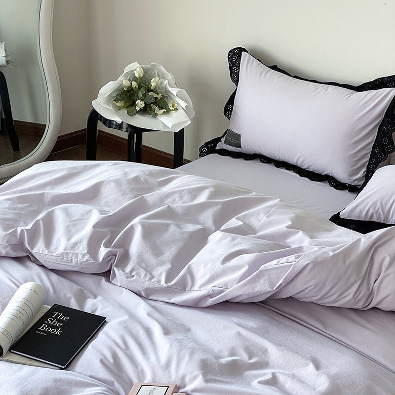 Yvelise Lace Trim Washed Cotton Bedding Set - Lilac Mist