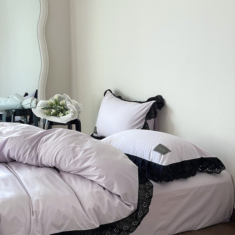 Yvelise Lace Trim Washed Cotton Bedding Set - room scene