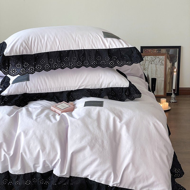 Yvelise Lace Trim Washed Cotton Bedding Set - room scene