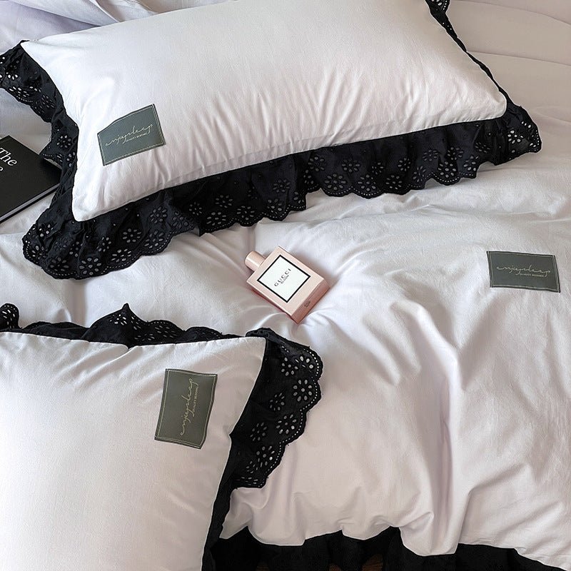 Yvelise Lace Trim Washed Cotton Bedding Set - room scene