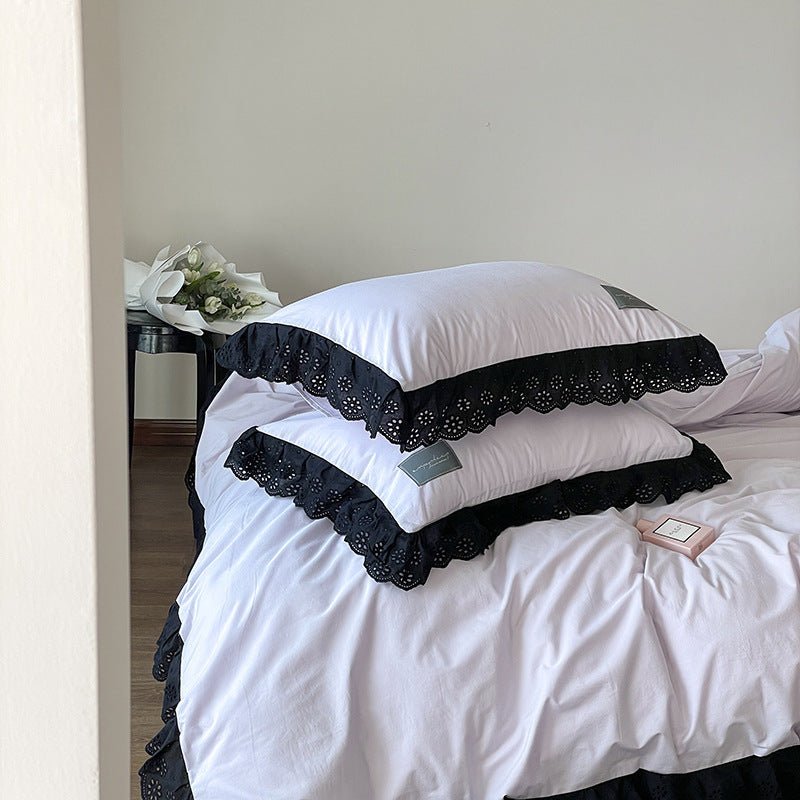 Yvelise Lace Trim Washed Cotton Bedding Set - room scene