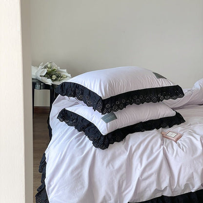 Yvelise Lace Trim Washed Cotton Bedding Set - room scene
