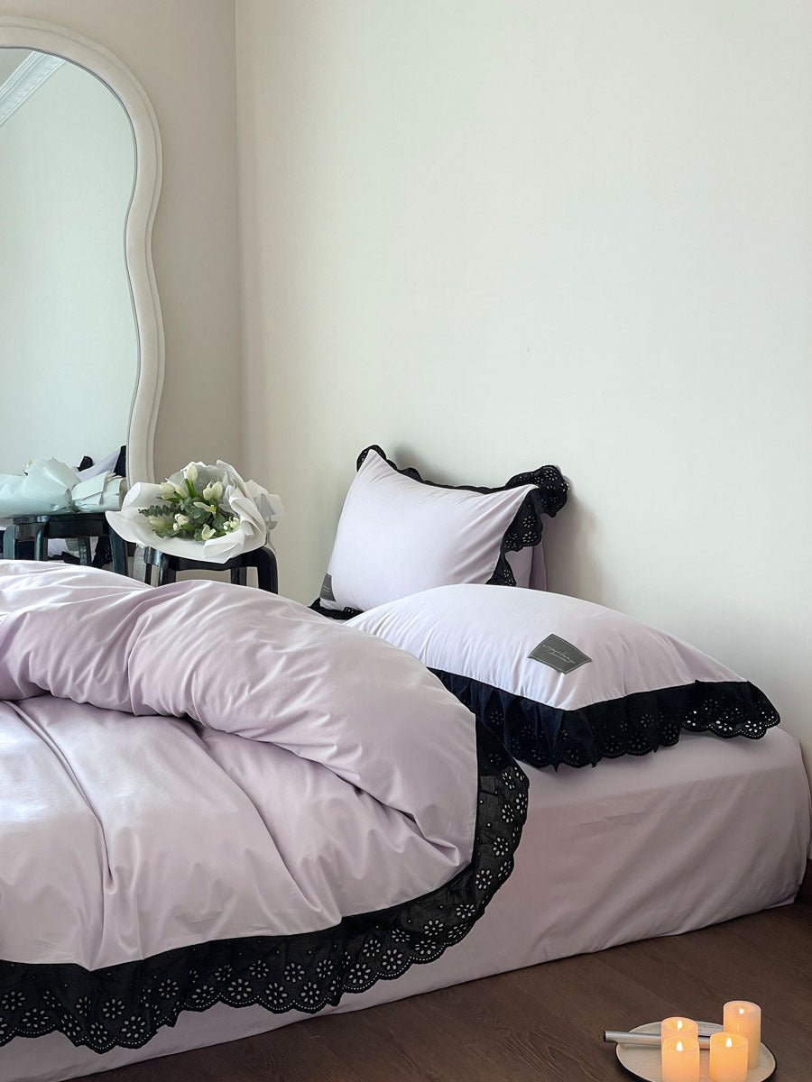 Yvelise Lace Trim Washed Cotton Bedding Set - room scene