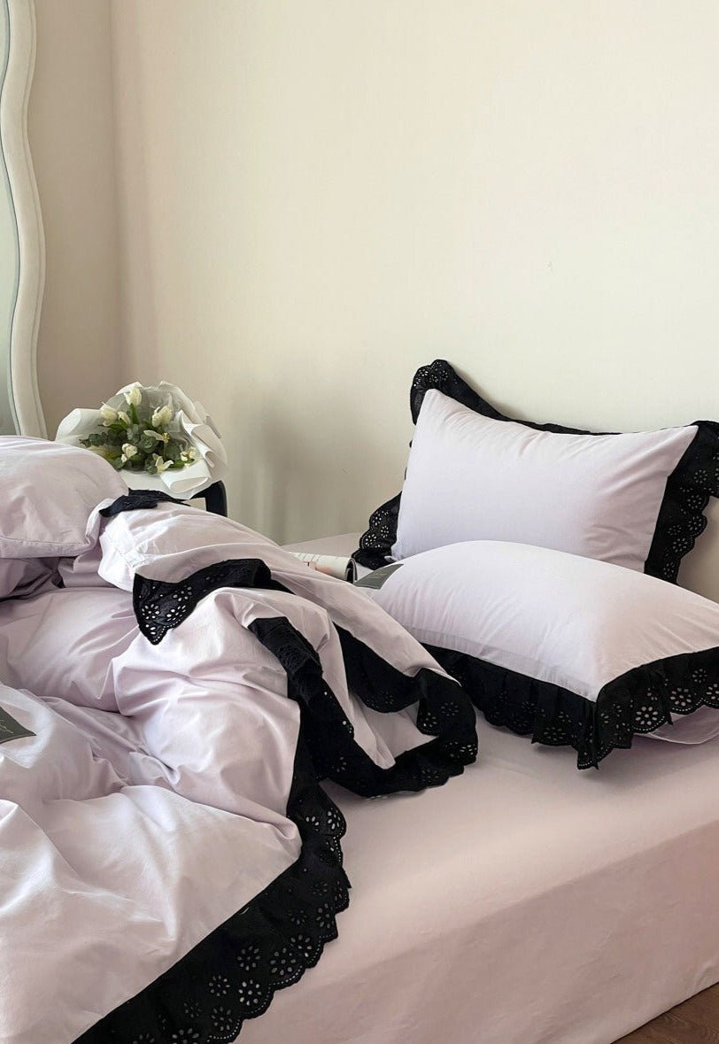 Yvelise Lace Trim Washed Cotton Bedding Set - room scene