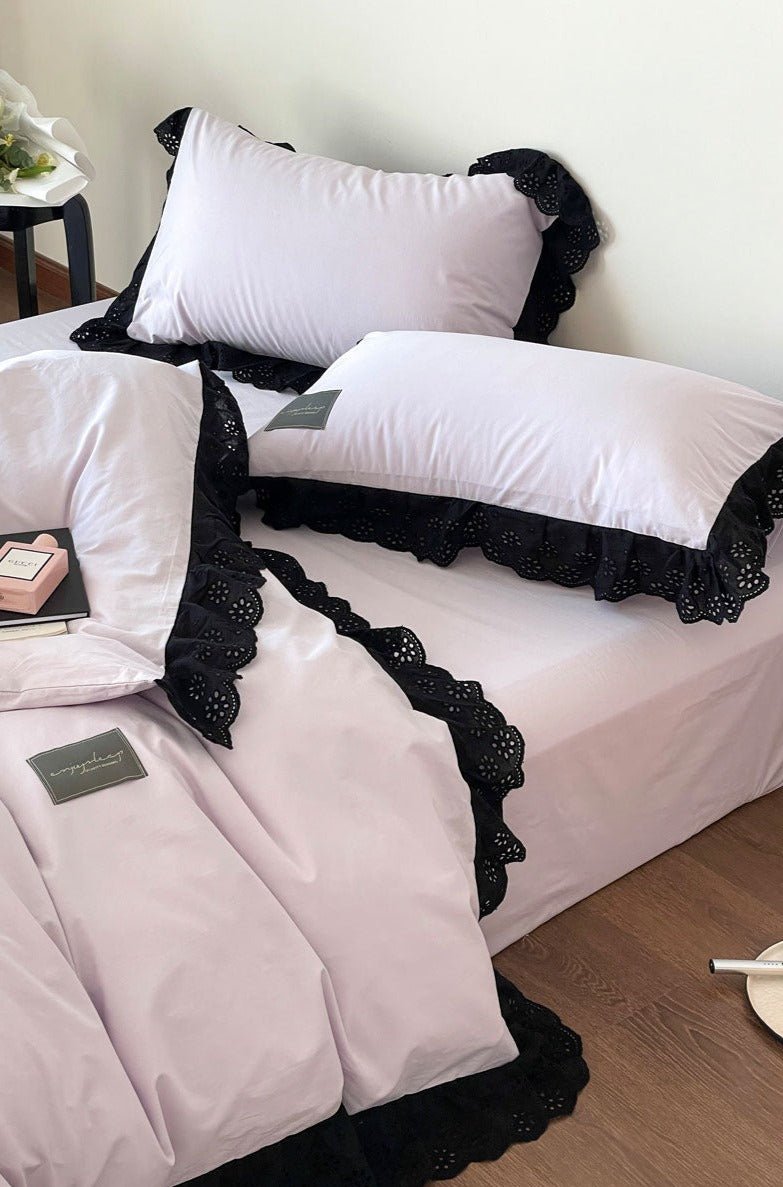Yvelise Lace Trim Washed Cotton Bedding Set - room scene