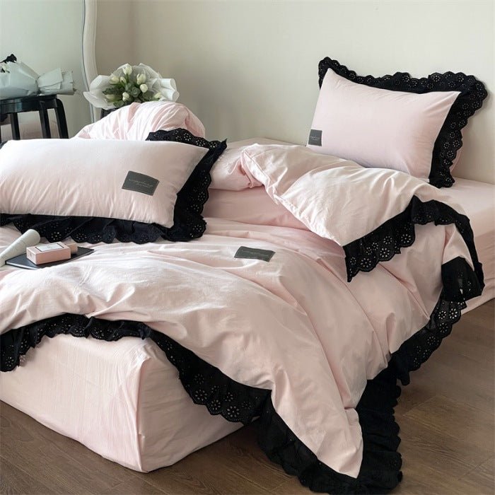 Yvelise Lace Trim Washed Cotton Bedding Set - room scene