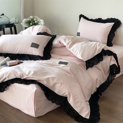 Yvelise Lace Trim Washed Cotton Bedding Set - room scene