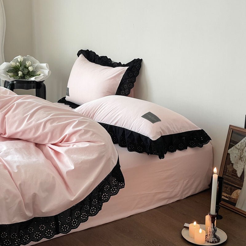 Yvelise Lace Trim Washed Cotton Bedding Set - room scene