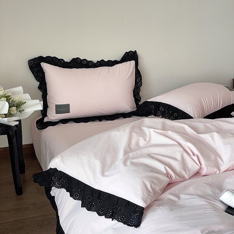 Yvelise Lace Trim Washed Cotton Bedding Set - room scene