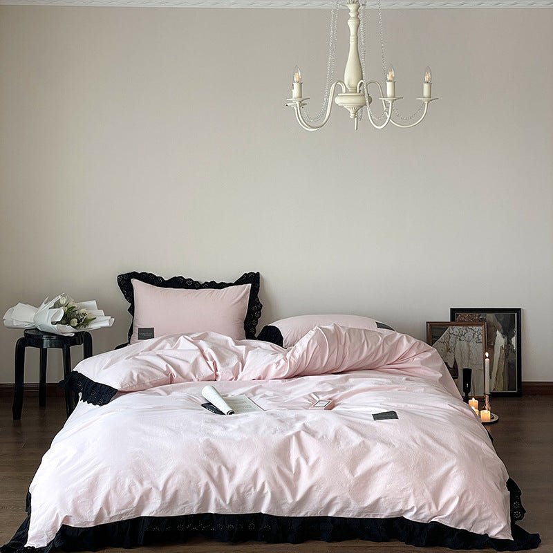 Yvelise Lace Trim Washed Cotton Bedding Set - room scene