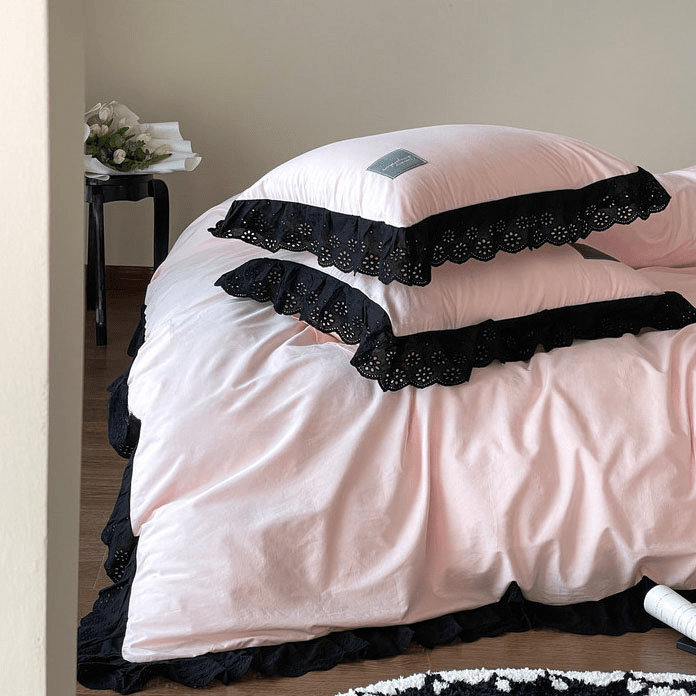 Yvelise Lace Trim Washed Cotton Bedding Set - room scene