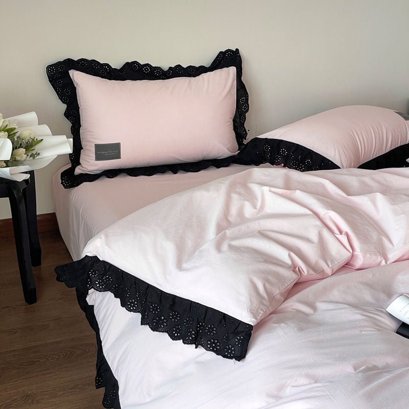 Yvelise Lace Trim Washed Cotton Bedding Set - room scene