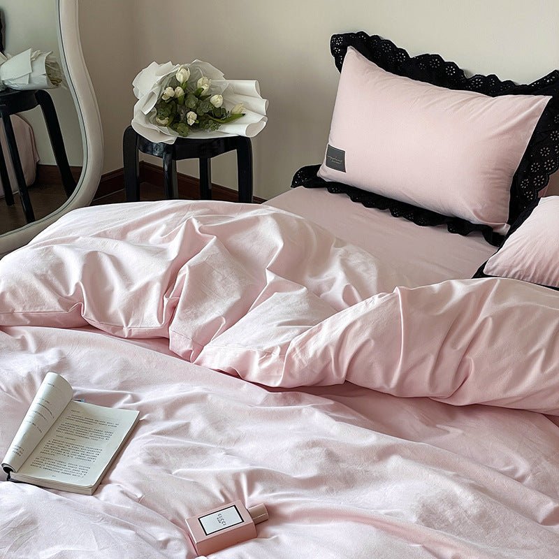 Yvelise Lace Trim Washed Cotton Bedding Set - room scene