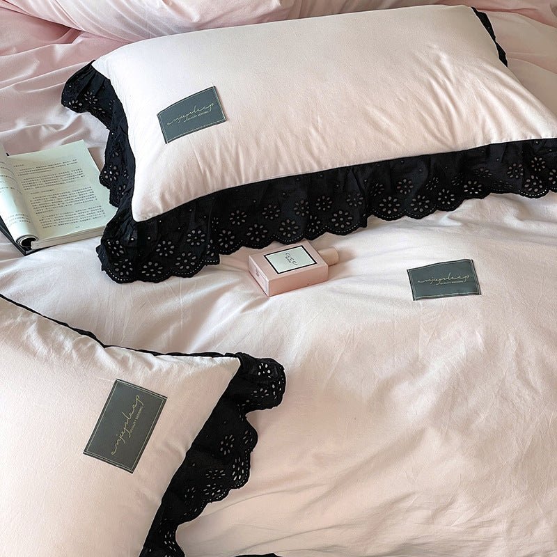 Yvelise Lace Trim Washed Cotton Bedding Set - room scene