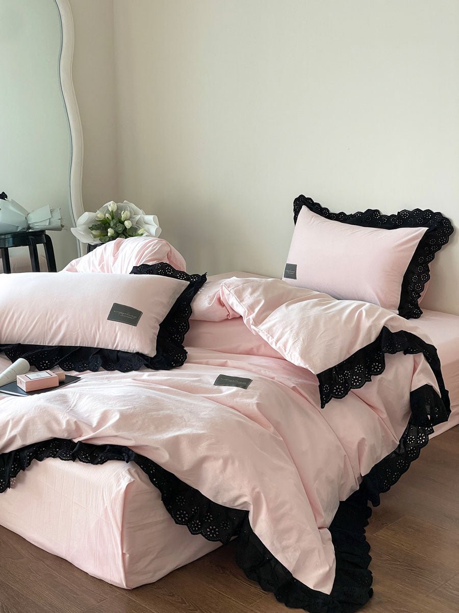 Yvelise Lace Trim Washed Cotton Bedding Set - room scene