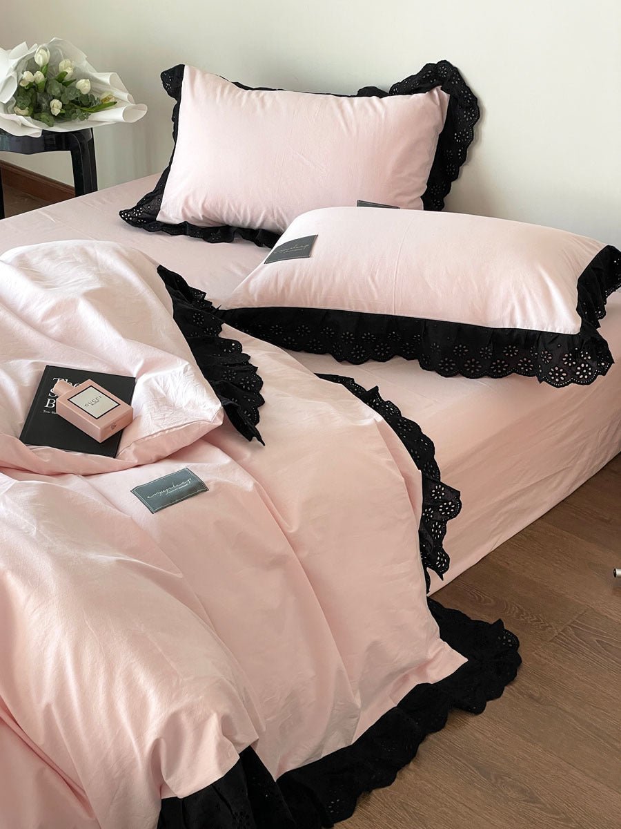 Yvelise Lace Trim Washed Cotton Bedding Set - room scene
