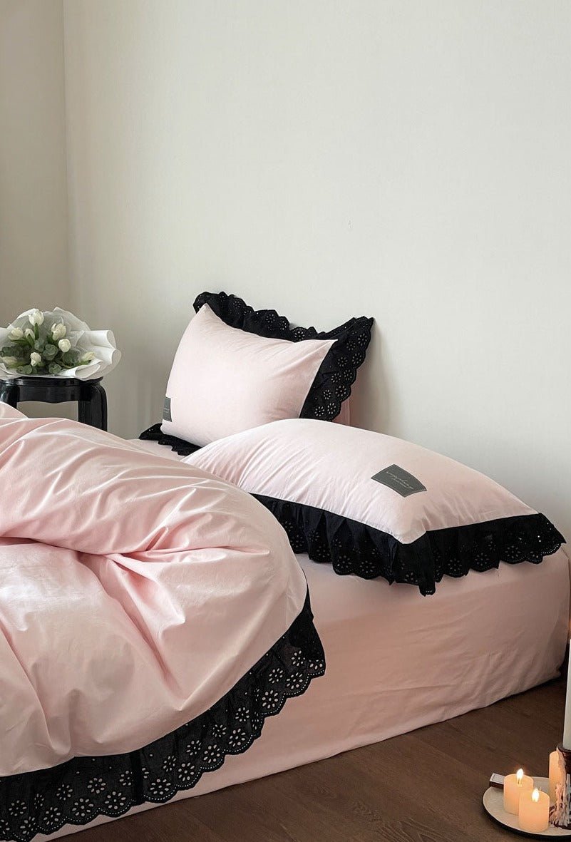 Yvelise Lace Trim Washed Cotton Bedding Set - room scene