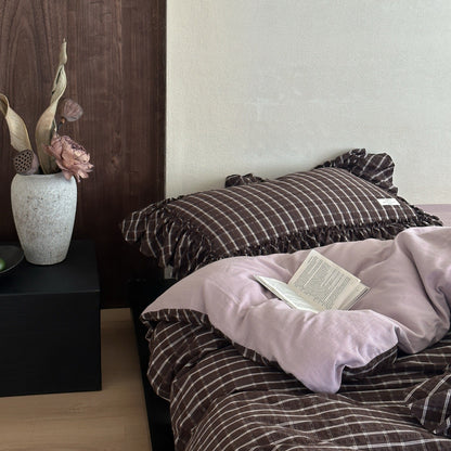 Ashvale Cocoa Windowpane Washed Cotton Bedding Set - Cocoa Windowpane