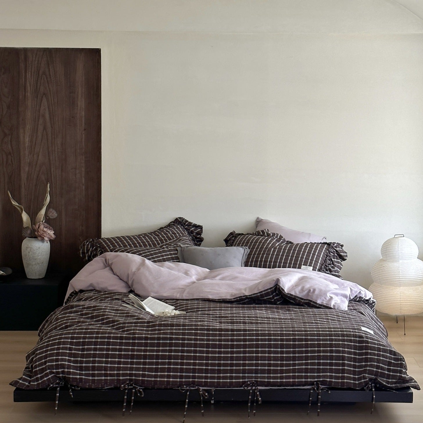 Ashvale Cocoa Windowpane Washed Cotton Bedding Set - Cocoa Windowpane