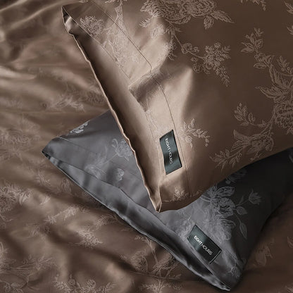 Floral jacquard cooling Tencel pillowcase with smooth Lyocell texture - RoomDen