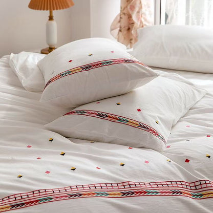 Marbella Embroidered Floral Cotton Bedding Set - Prairie Stripe
