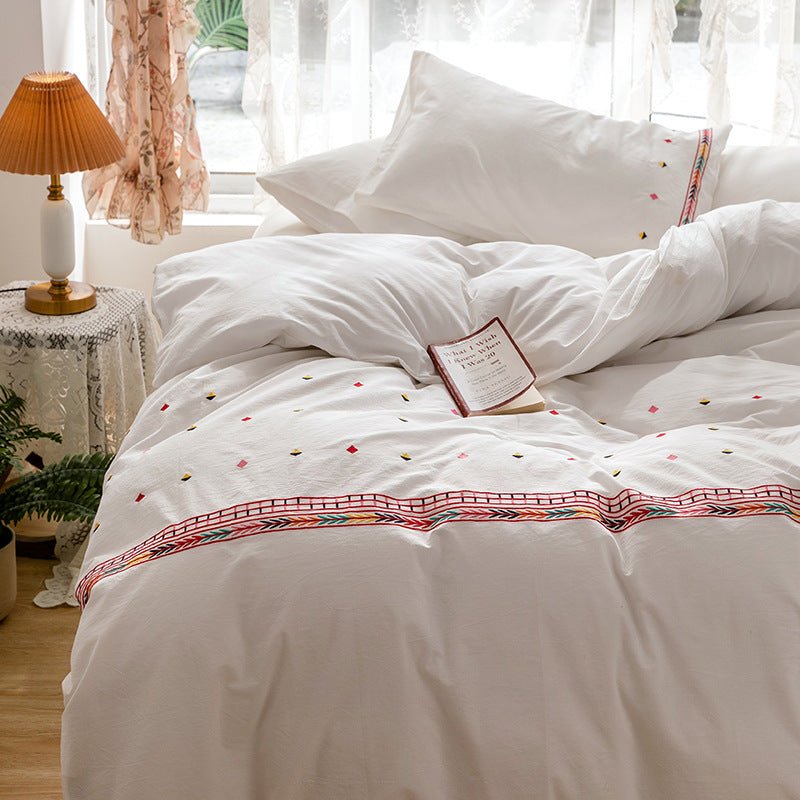 Marbella Embroidered Floral Cotton Bedding Set - Prairie Stripe