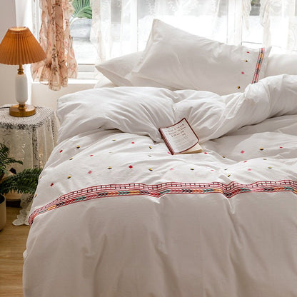 Marbella Embroidered Floral Cotton Bedding Set - Prairie Stripe