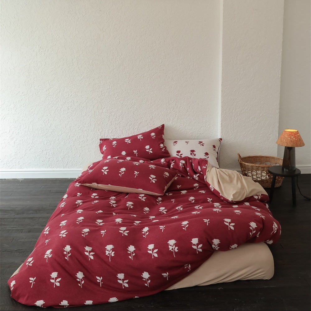 Marlise Floral Jacquard Cotton Bedding Set - Merlot Rose