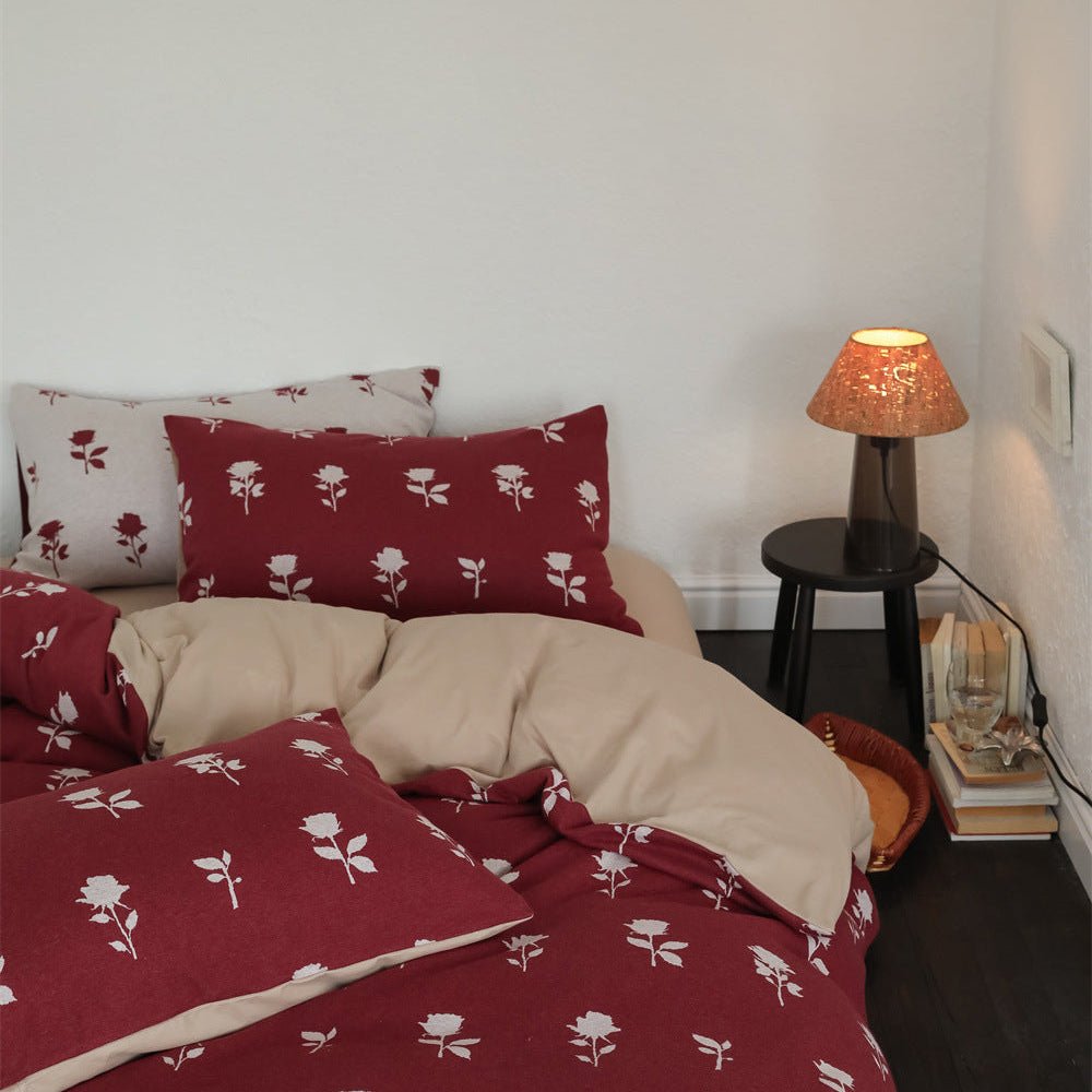 Marlise Floral Jacquard Cotton Bedding Set - Merlot Rose