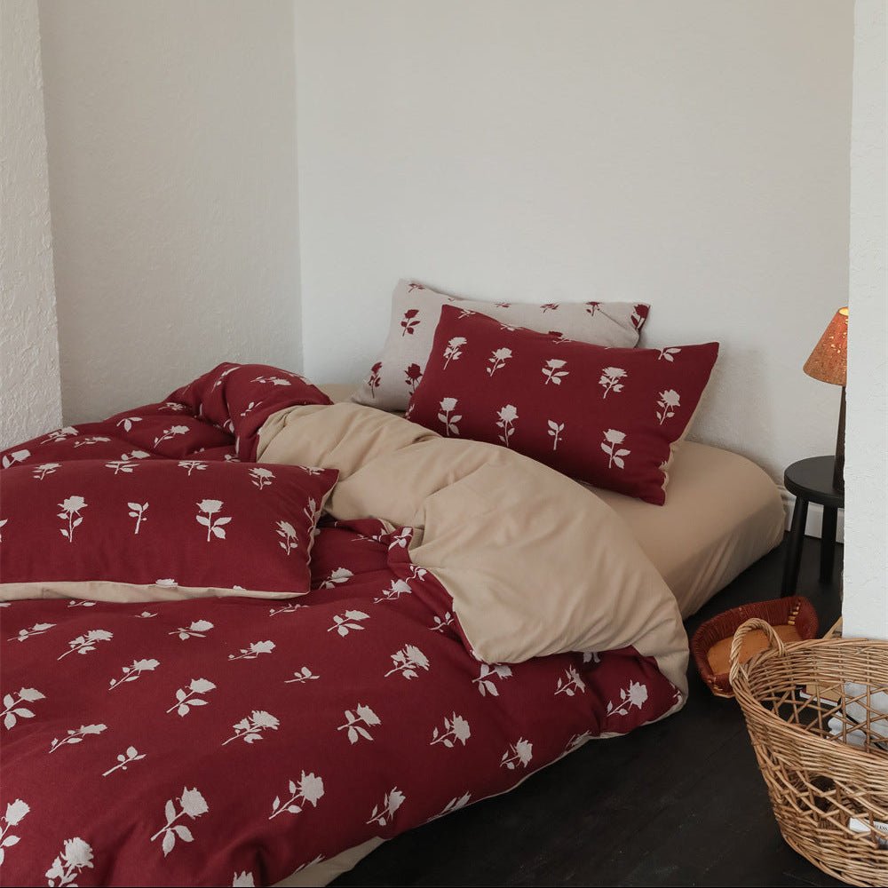 Marlise Floral Jacquard Cotton Bedding Set - Merlot Rose