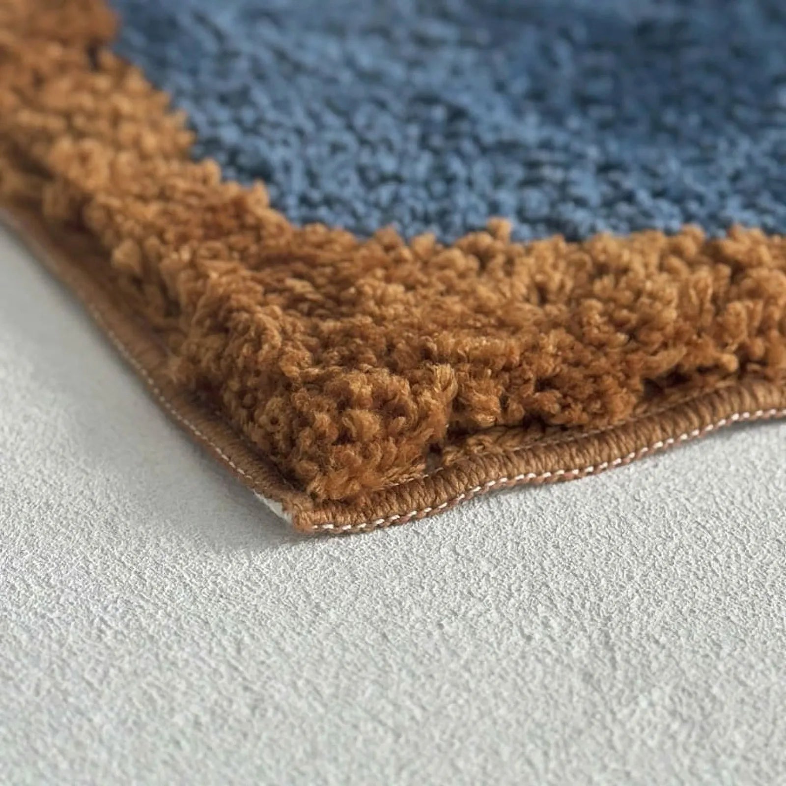 Close-up detail of the rug corner showing the rust-colored shaggy pile - RoomDen