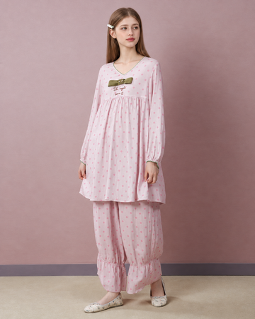 Polka Dot Bow Cotton Gauze Pajama Set